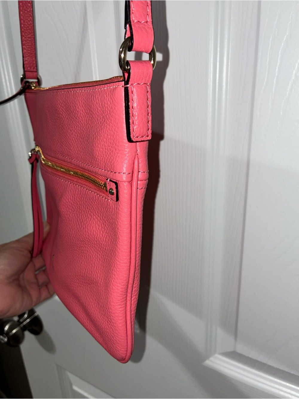Kate Spade New York Coral Pink Pebbled Leather Crossbody Bag Adjustable Strap - Picture 11 of 11